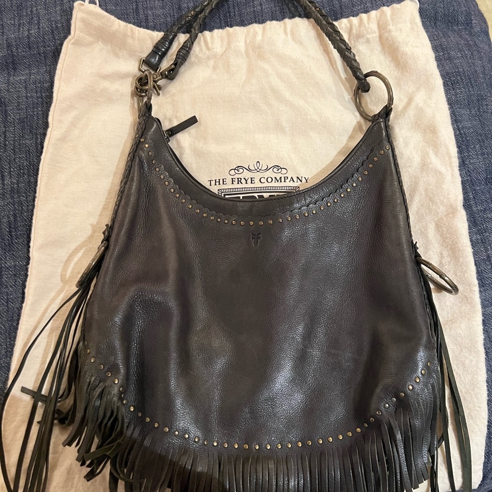 Black Leather Fringe Hobo Bag - Picture 4 of 16